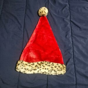Red Santa Hat with Leopard Trim
